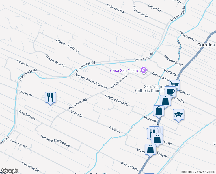 map of restaurants, bars, coffee shops, grocery stores, and more near 540 Old Church Road in Corrales