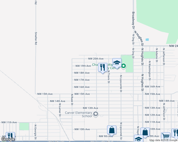 map of restaurants, bars, coffee shops, grocery stores, and more near 1700-1798 N Fannin St in Amarillo