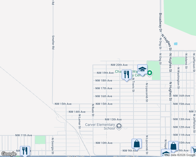 map of restaurants, bars, coffee shops, grocery stores, and more near 2029 NW 18th Ave in Amarillo