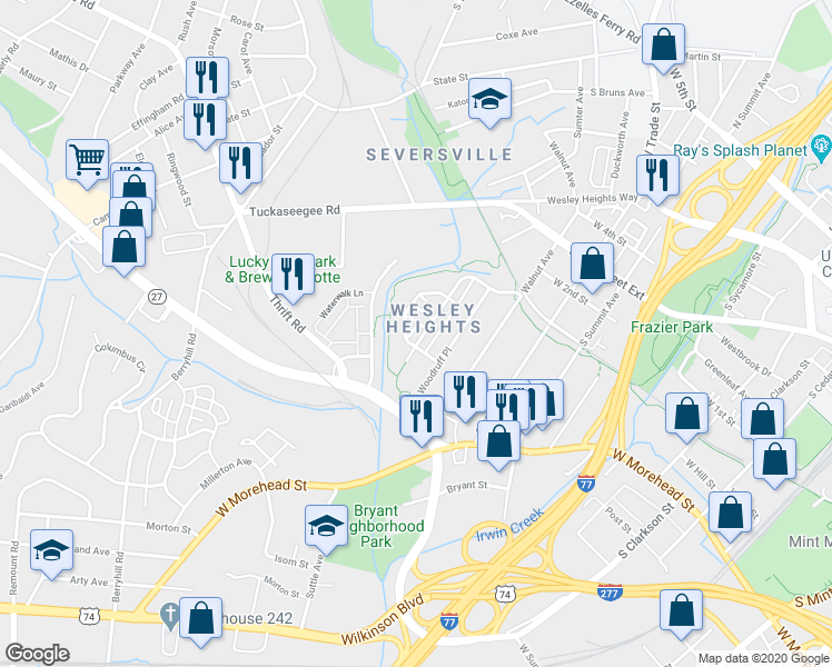 map of restaurants, bars, coffee shops, grocery stores, and more near 1941 Lela Avenue in Charlotte