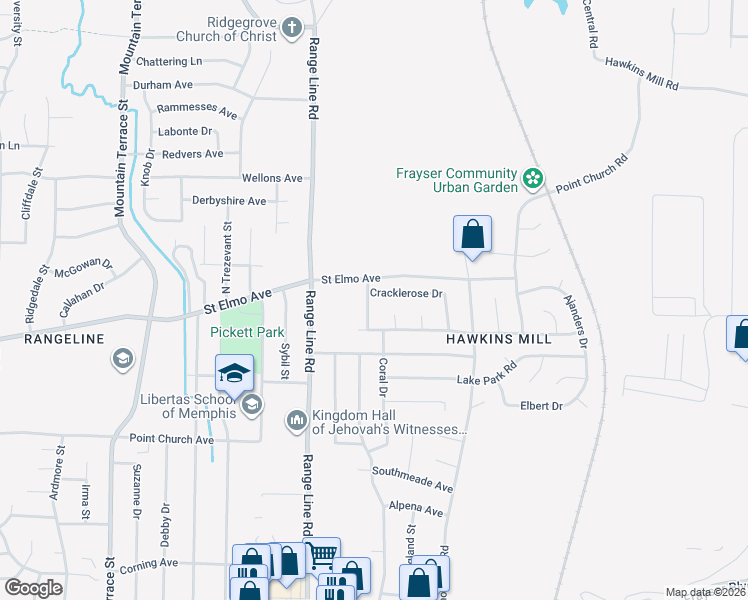 map of restaurants, bars, coffee shops, grocery stores, and more near 3901 Coral Drive in Memphis