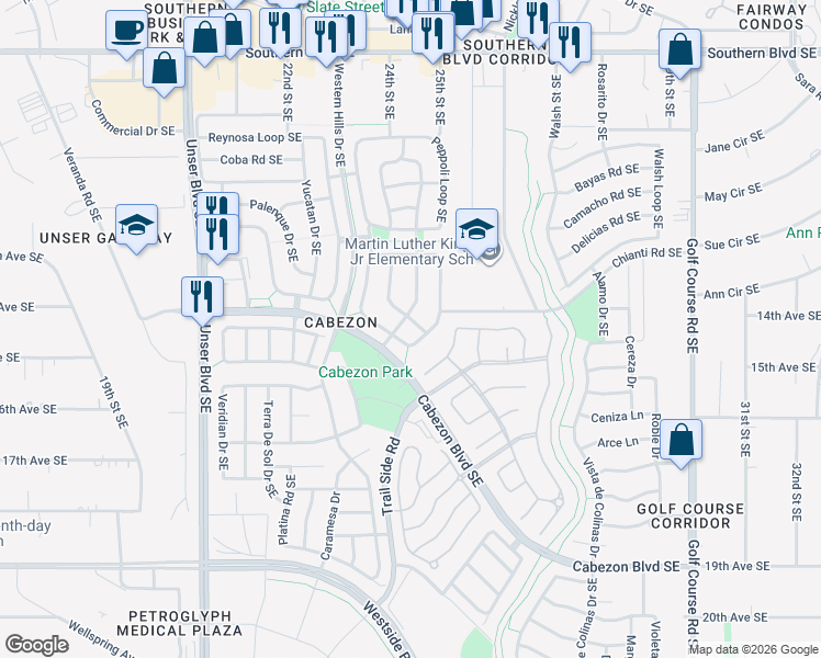 map of restaurants, bars, coffee shops, grocery stores, and more near 1465 Ducale Drive Southeast in Rio Rancho