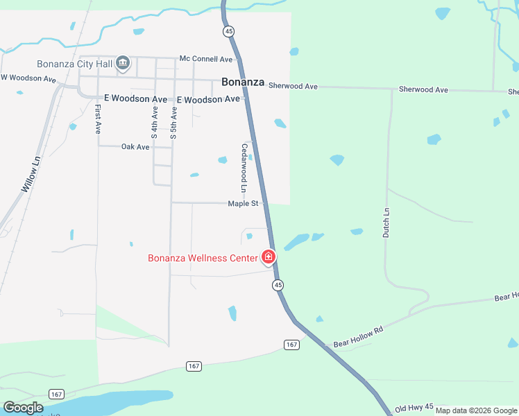 map of restaurants, bars, coffee shops, grocery stores, and more near 702 Arkansas 45 in Bonanza