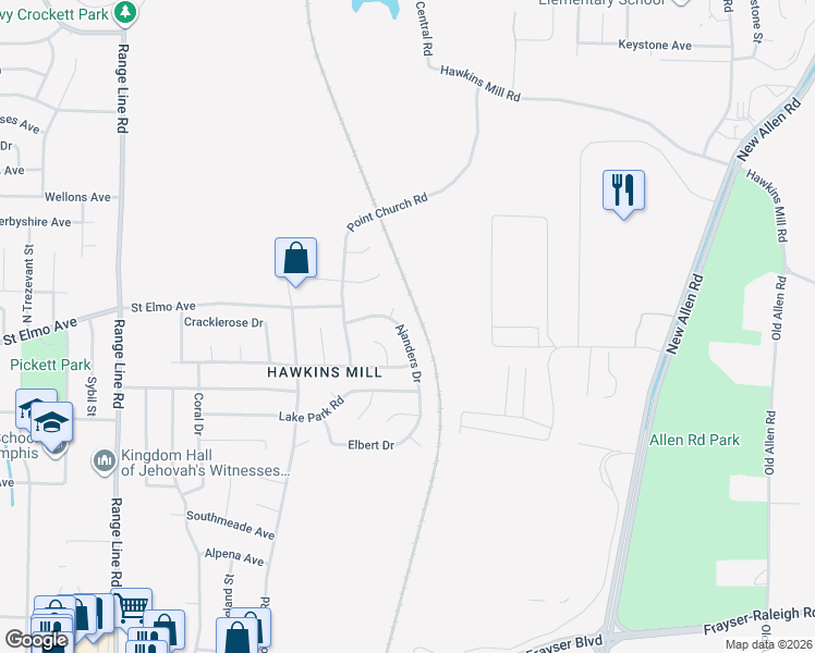 map of restaurants, bars, coffee shops, grocery stores, and more near 2969 Ajanders Cove in Memphis