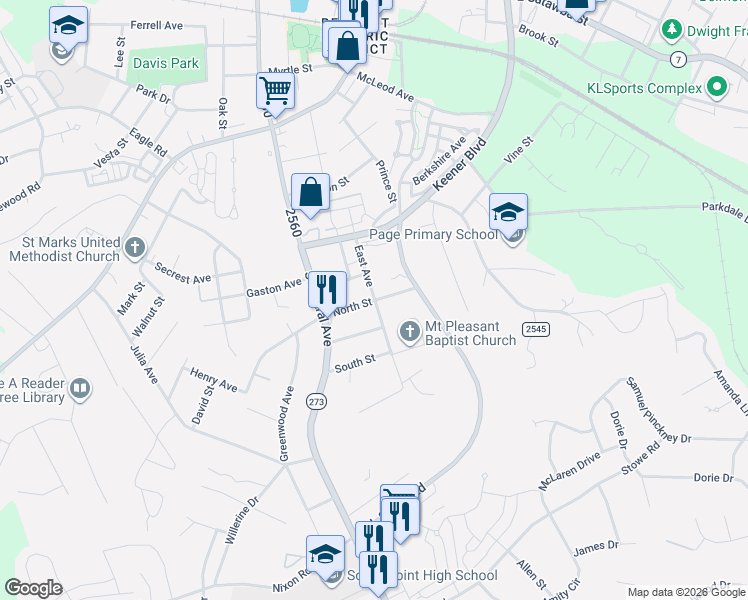 map of restaurants, bars, coffee shops, grocery stores, and more near 500 East Avenue in Belmont