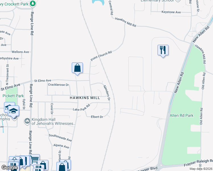 map of restaurants, bars, coffee shops, grocery stores, and more near 2969 Ajanders Cove in Memphis
