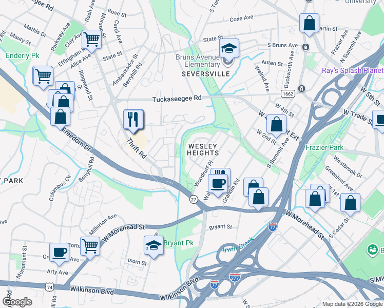 map of restaurants, bars, coffee shops, grocery stores, and more near 248 Hurston Circle in Charlotte