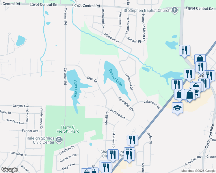 map of restaurants, bars, coffee shops, grocery stores, and more near 3931 Springfield Drive in Memphis