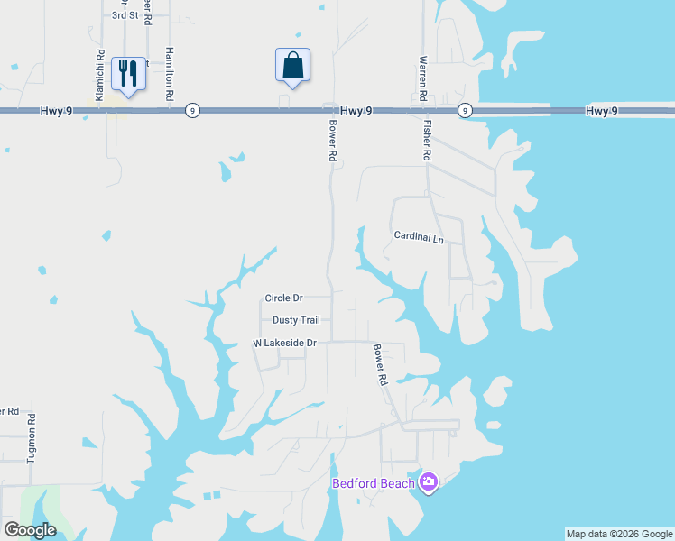 map of restaurants, bars, coffee shops, grocery stores, and more near 485 Bower Road in Eufaula