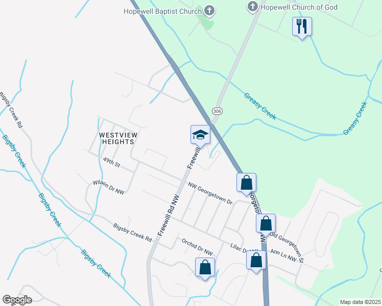 map of restaurants, bars, coffee shops, grocery stores, and more near 5215 Freewill Road Northwest in Cleveland