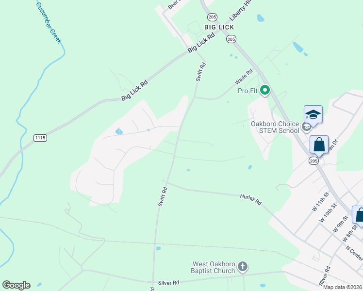 map of restaurants, bars, coffee shops, grocery stores, and more near 1228 Swift Road in Oakboro