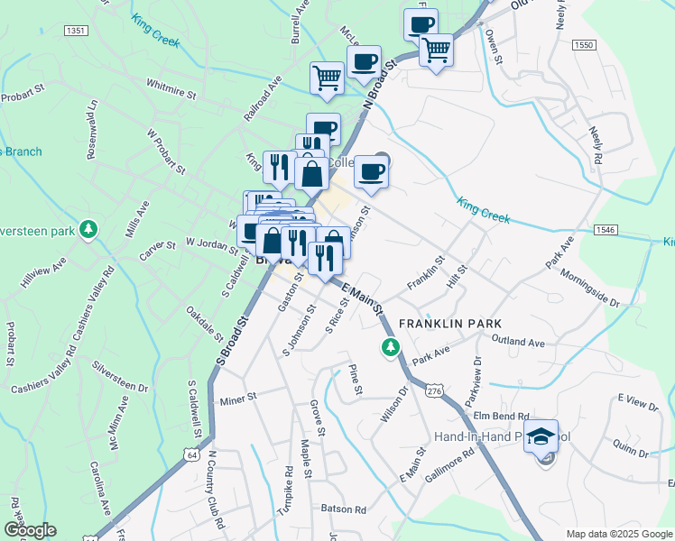 map of restaurants, bars, coffee shops, grocery stores, and more near 11 Sherwood Ridge Road in Brevard