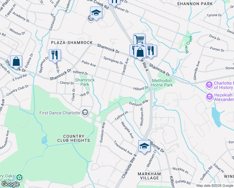 map of restaurants, bars, coffee shops, grocery stores, and more near 3252 Brixton Court in Charlotte