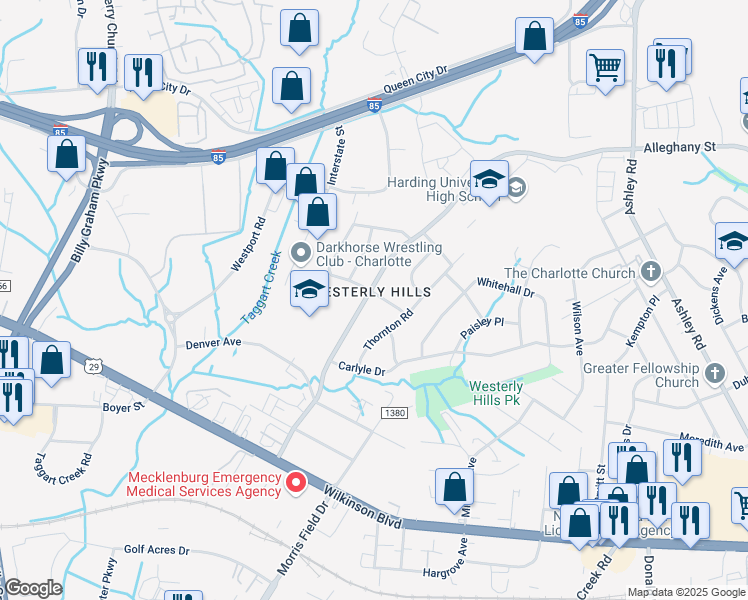 map of restaurants, bars, coffee shops, grocery stores, and more near 4308 McKinley Drive in Charlotte