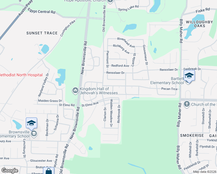 map of restaurants, bars, coffee shops, grocery stores, and more near 5632 Pecan Trce in Memphis