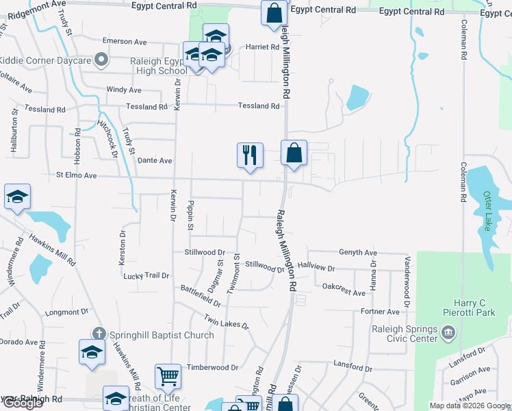 map of restaurants, bars, coffee shops, grocery stores, and more near 3958 Twinmont Street in Memphis