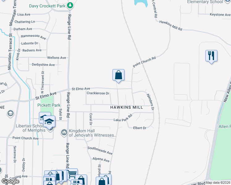 map of restaurants, bars, coffee shops, grocery stores, and more near in Memphis