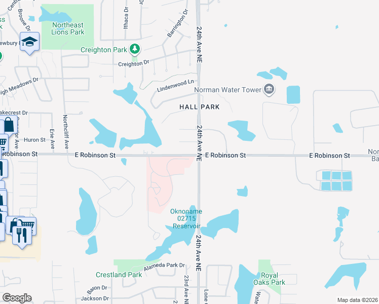 map of restaurants, bars, coffee shops, grocery stores, and more near in Norman