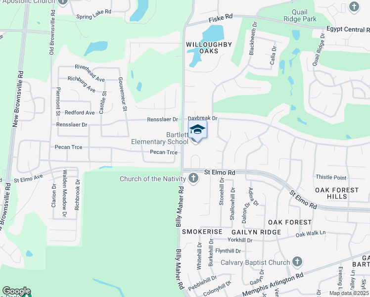 map of restaurants, bars, coffee shops, grocery stores, and more near 3932 Billy Maher Road in Bartlett