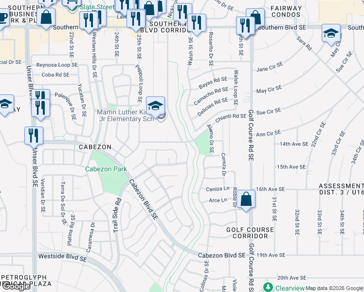 map of restaurants, bars, coffee shops, grocery stores, and more near 1501 Corte Castellana in Rio Rancho