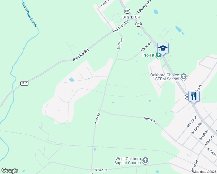 map of restaurants, bars, coffee shops, grocery stores, and more near 1228 Swift Road in Oakboro