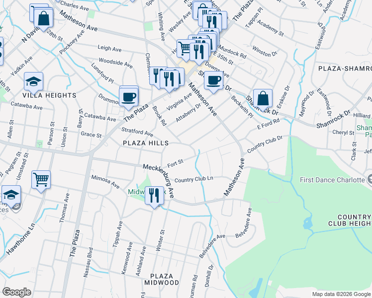 map of restaurants, bars, coffee shops, grocery stores, and more near in Charlotte