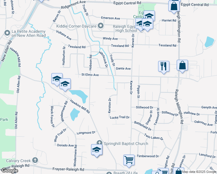 map of restaurants, bars, coffee shops, grocery stores, and more near 3845 Kerwood Avenue in Memphis