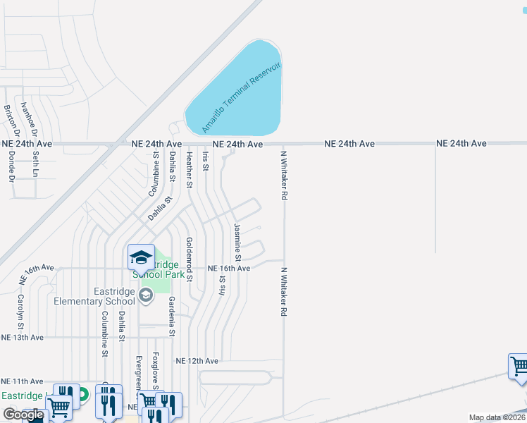 map of restaurants, bars, coffee shops, grocery stores, and more near 6715 NE 19th Ave in Amarillo