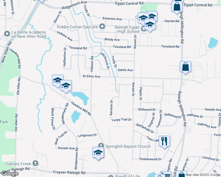 map of restaurants, bars, coffee shops, grocery stores, and more near 3845 Kerwood Avenue in Memphis