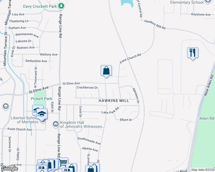 map of restaurants, bars, coffee shops, grocery stores, and more near in Memphis