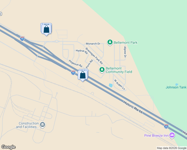 map of restaurants, bars, coffee shops, grocery stores, and more near 11901 Pegasus Road in Bellemont