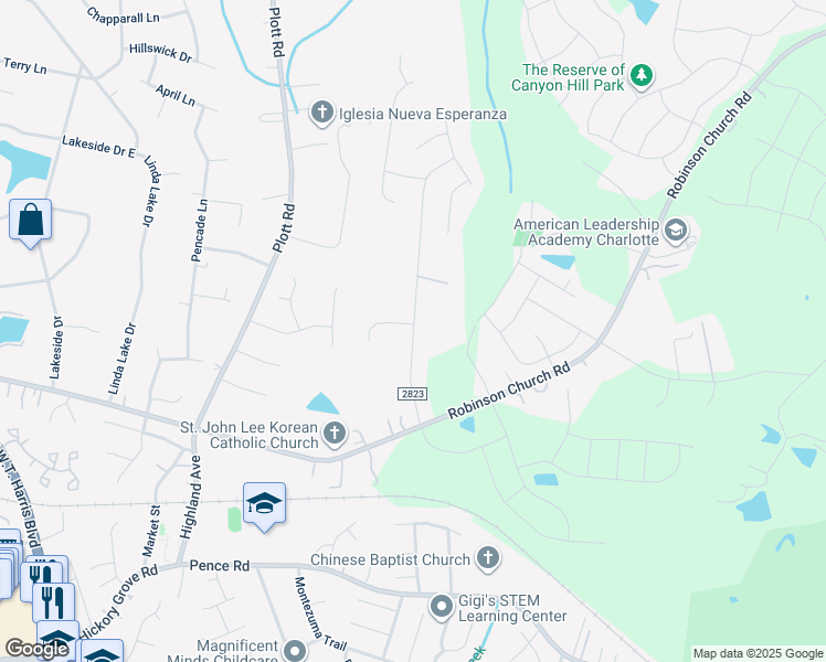 map of restaurants, bars, coffee shops, grocery stores, and more near 6839 Alanbrook Road in Charlotte