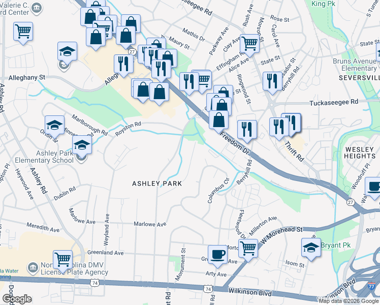 map of restaurants, bars, coffee shops, grocery stores, and more near 1826 Garibaldi Avenue in Charlotte