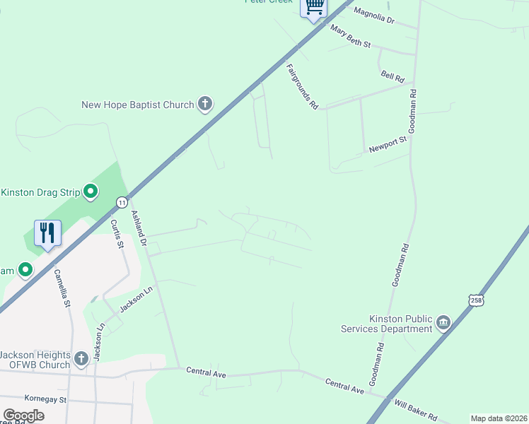 map of restaurants, bars, coffee shops, grocery stores, and more near 428 Wendy Ln in Kinston