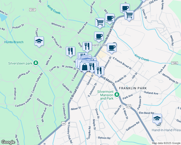 map of restaurants, bars, coffee shops, grocery stores, and more near in Brevard