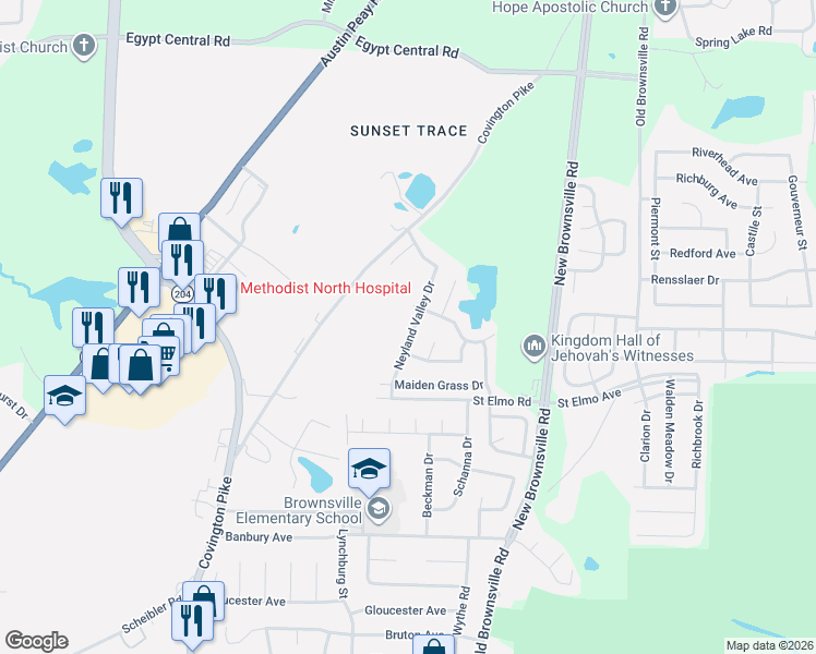 map of restaurants, bars, coffee shops, grocery stores, and more near 3931 Neyland Valley Drive in Memphis
