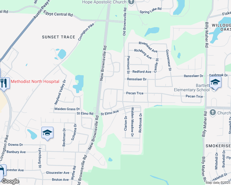 map of restaurants, bars, coffee shops, grocery stores, and more near 5589 Oak Branch Circle South in Memphis
