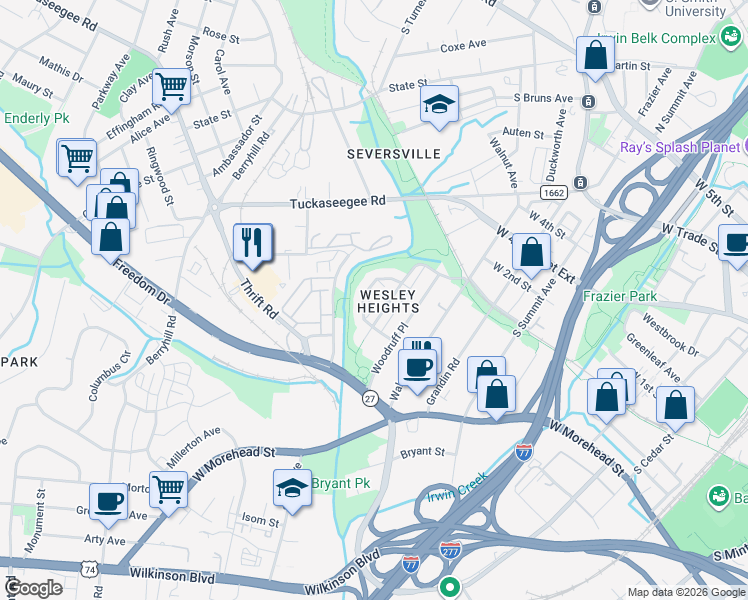 map of restaurants, bars, coffee shops, grocery stores, and more near in Charlotte
