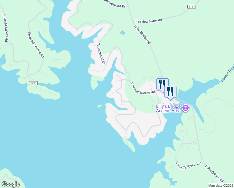 map of restaurants, bars, coffee shops, grocery stores, and more near 300 Fairway Shores Road in Mount Gilead
