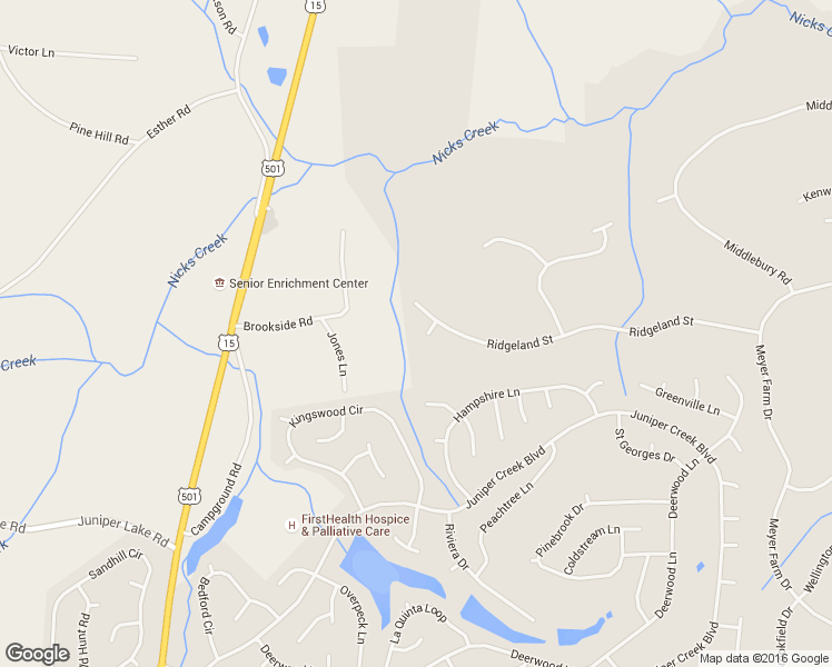 map of restaurants, bars, coffee shops, grocery stores, and more near 4 Creekside Court in Pinehurst