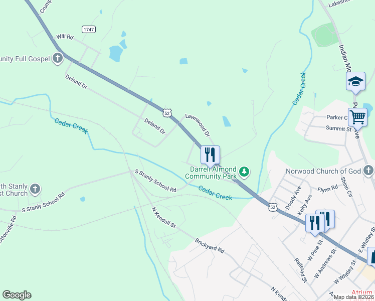 map of restaurants, bars, coffee shops, grocery stores, and more near 239 Wind Rd in Norwood