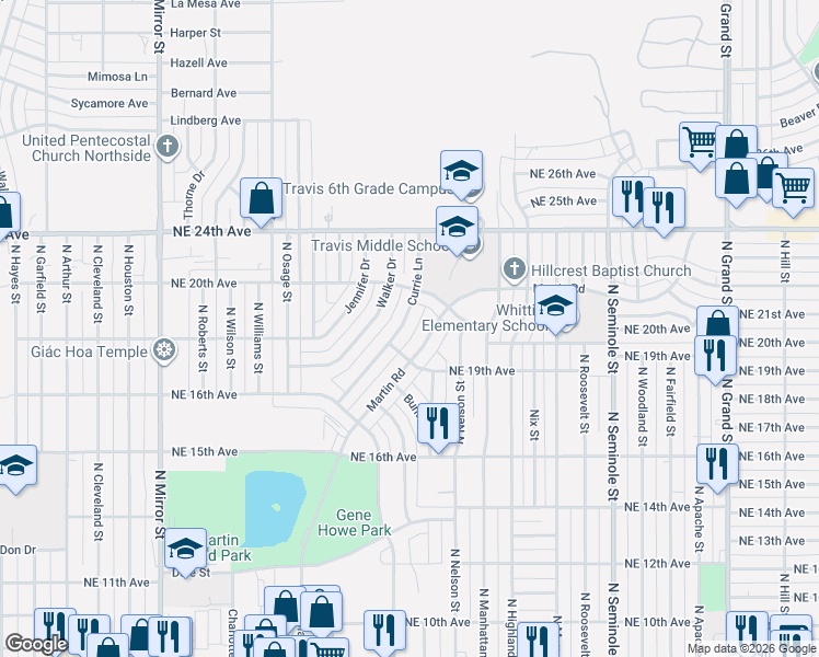 map of restaurants, bars, coffee shops, grocery stores, and more near 1910 Currie Lane in Amarillo
