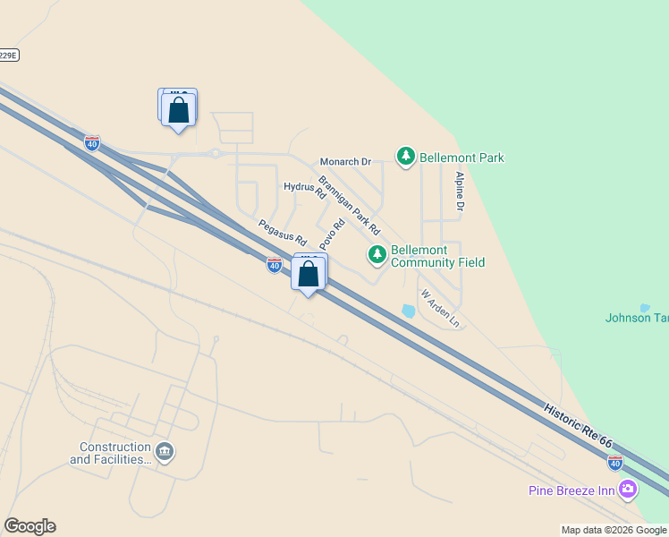 map of restaurants, bars, coffee shops, grocery stores, and more near 11901 Pegasus Road in Bellemont