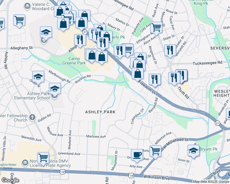 map of restaurants, bars, coffee shops, grocery stores, and more near 1820 Garibaldi Avenue in Charlotte
