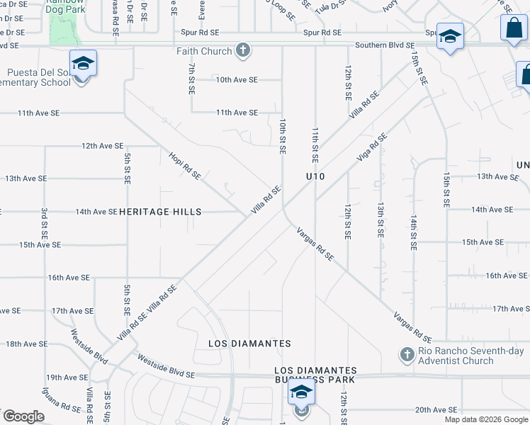 map of restaurants, bars, coffee shops, grocery stores, and more near 932 Villa Road Southeast in Rio Rancho