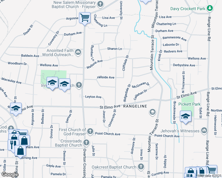 map of restaurants, bars, coffee shops, grocery stores, and more near 2233 Aberdeen Avenue in Memphis