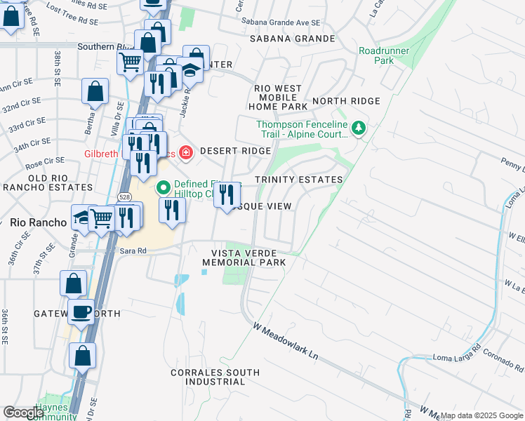 map of restaurants, bars, coffee shops, grocery stores, and more near 1401 Wilkes Way Southeast in Rio Rancho