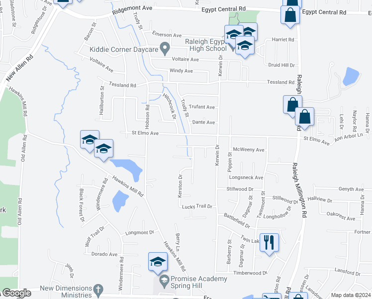 map of restaurants, bars, coffee shops, grocery stores, and more near 3845 Kerwood Avenue in Memphis