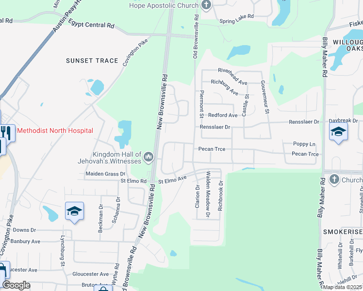 map of restaurants, bars, coffee shops, grocery stores, and more near 5589 Oak Branch Circle South in Memphis
