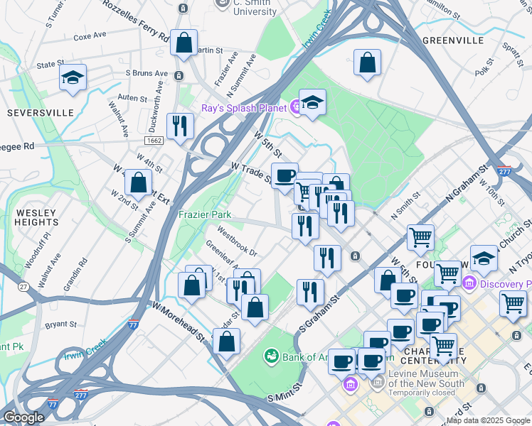 map of restaurants, bars, coffee shops, grocery stores, and more near 902 West 4th Street in Charlotte